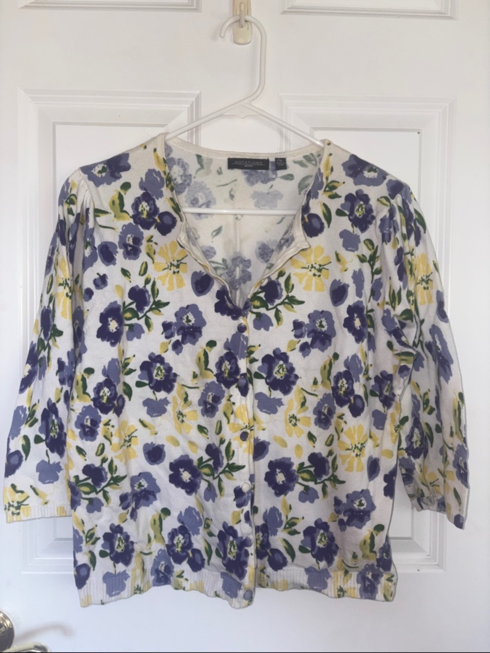 Notations White Floral Button-Front Top with Purple and Yellow Flowers